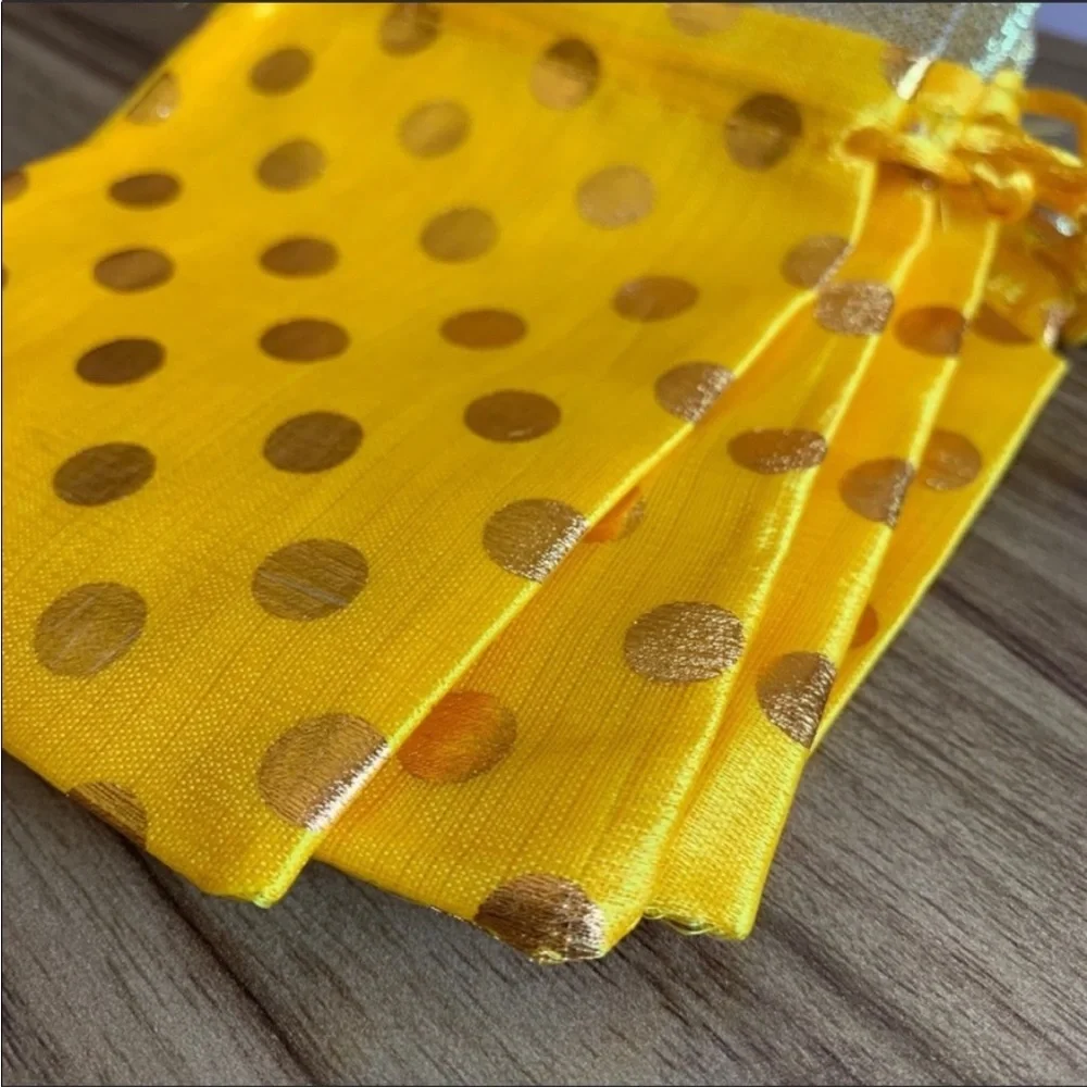 Lot of 10 Bright yellow & gold polka dot gift bags party favors Bollywood bag